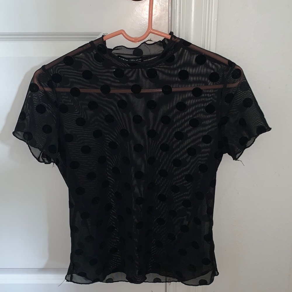 Shein Black Mesh Polka dot top